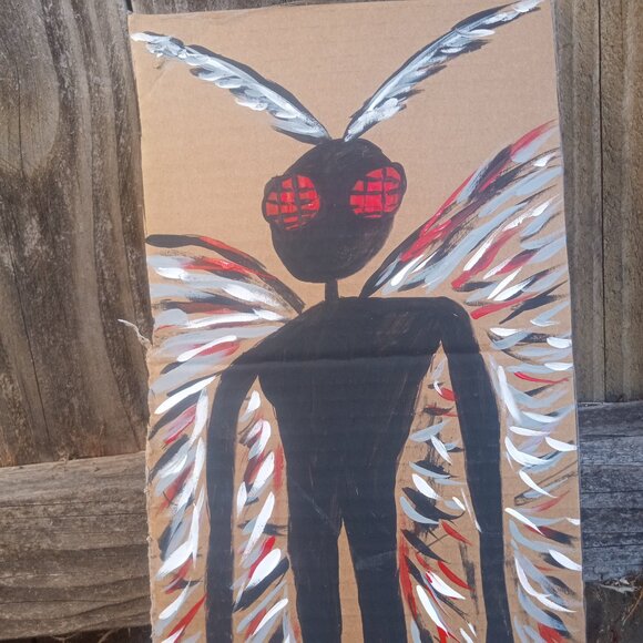 Mothman Painting On Cardboard - Picture 8 of 11